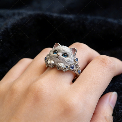 🎁😍Kupte 1 a získejte 1 zdarma🎁😍Jednoduchý a elegantní prsten s kotětem ze sterlingového stříbra 925 s diamanty