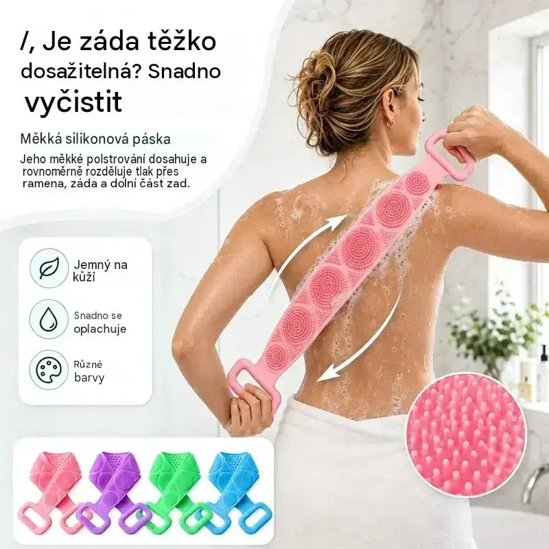 🔥Kupte 1, získejte 1 zdarma🔥🛁 Oboustranná silikonová rukavice do koupele – extra dlouhá tělová drhnoucí houbička pro snadné čištění zad