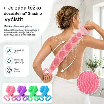 🔥Kupte 1, získejte 1 zdarma🔥🛁 Oboustranná silikonová rukavice do koupele – extra dlouhá tělová drhnoucí houbička pro snadné čištění zad