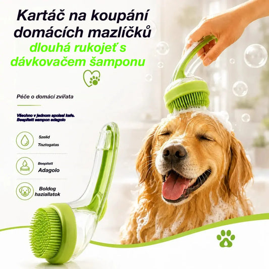 🚿🐕【2 kusy 600 Kč】 Kartáč na koupání domácích mazlíčků s dlouhou rukojetí a dávkovačem šamponu