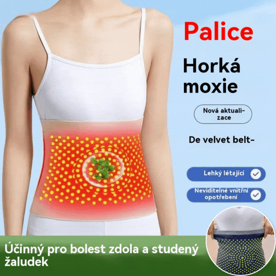 Hrejivý vyhrievací pás s palinou, zahrieva brucho a zmierňuje nepohodlie