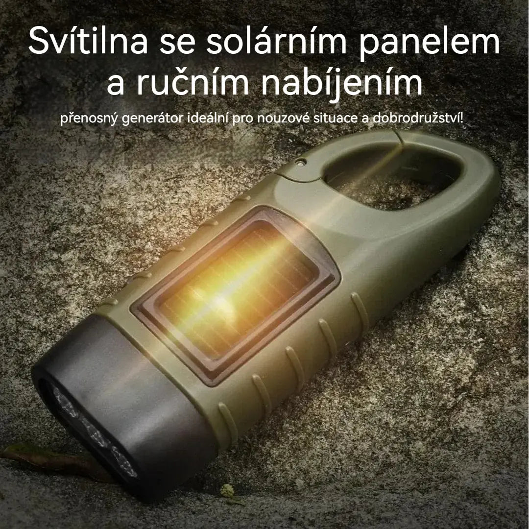 ⚡Svítilna se solárním panelem a ručním nabíjením – přenosný generátor ideální pro nouzové situace a dobrodružství!