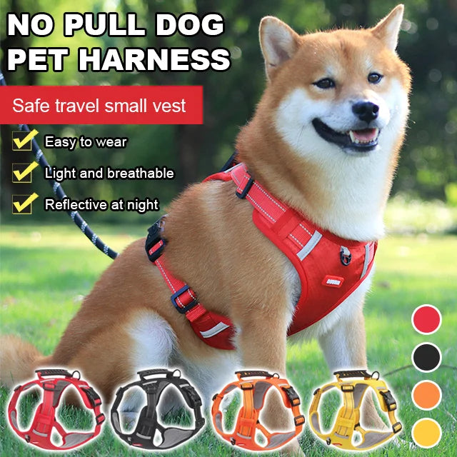 🐶【5–30 kg】Postroj pro psy bez tahu, vyrobený z prodyšného síťovaného materiálu, který zabraňuje přehřívání, s reflexním materiálem.