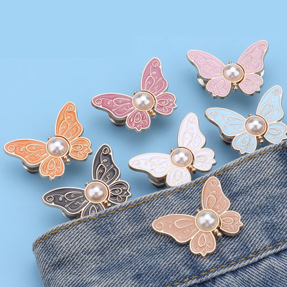 🦋【20 kusů】Kalhoty s knoflíky, perleťovým motýlkem v pase, pevný pas s knoflíky