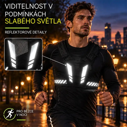 🏃 Běžecká a sportovní vesta s kapsou na hrudi · Kapsa na telefon na zip · Zadní úchyt na láhev s vodou · Reflexní prvky pro viditelnost za tmy · Prodyšná síťovina a nastavitelné popruhy!