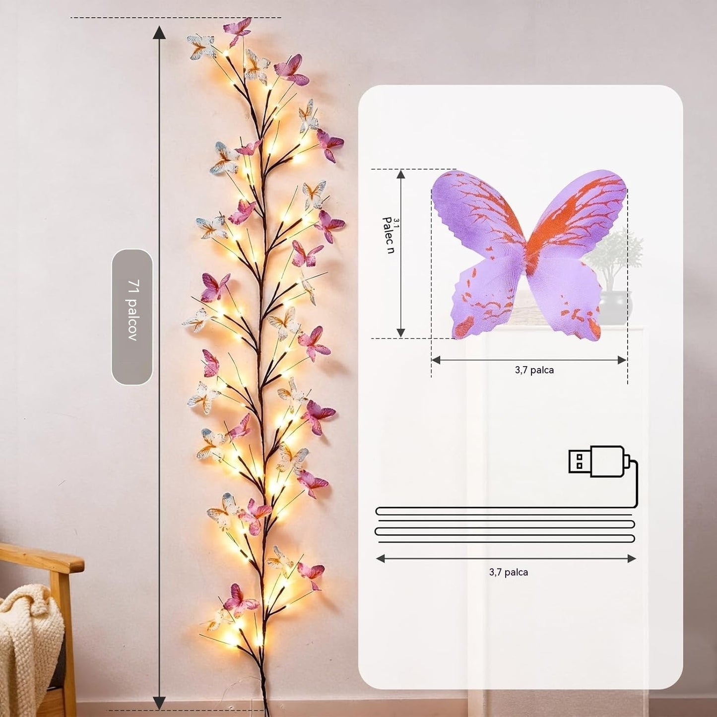 ✨ Flexibilní LED světla ve tvaru popínavé větve s motýly – vytvořte ve svém domově kouzelnou a útulnou atmosféru 🦋💡