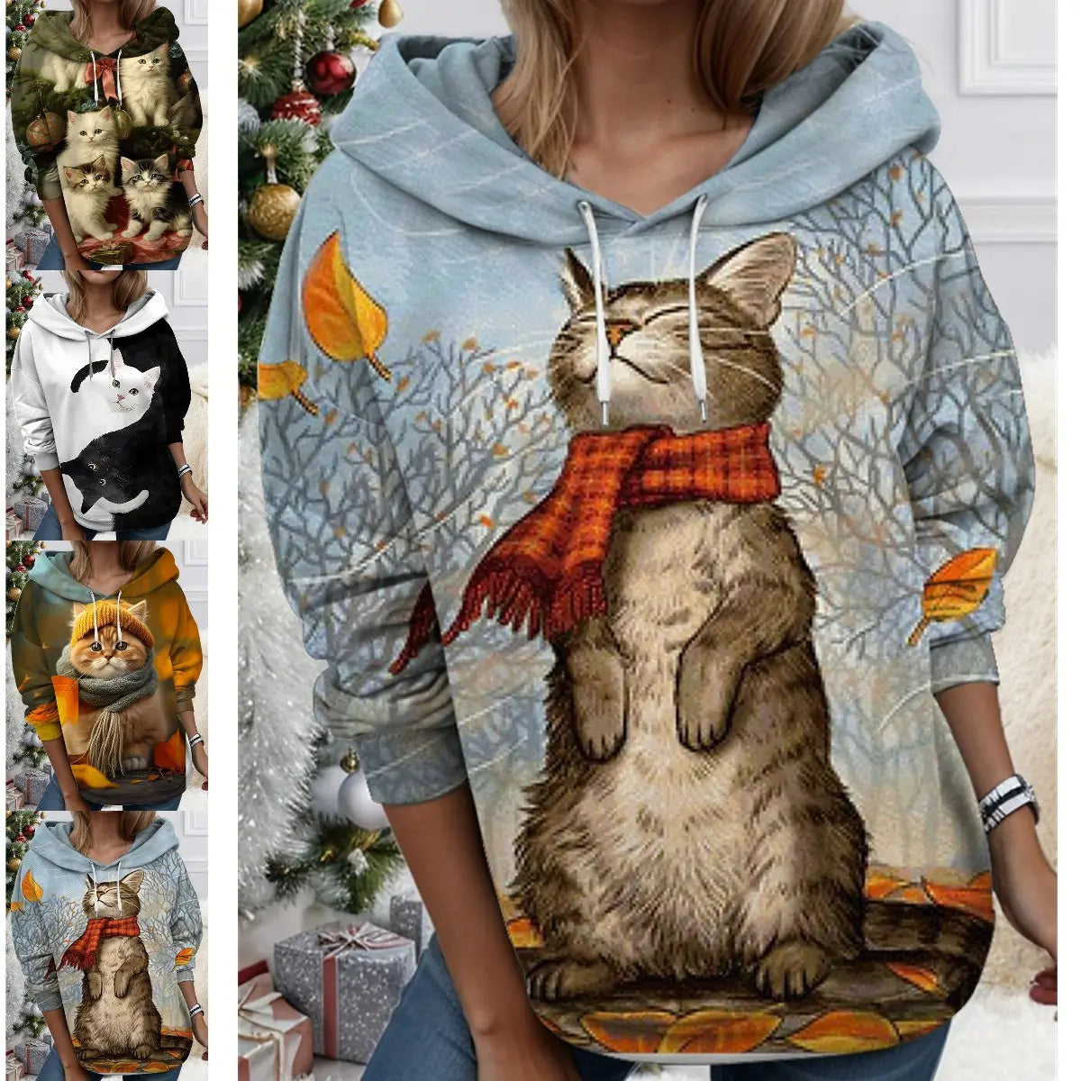 🐱【S-6XL】Nové dámské zimní tričko, roztomilý kočičí vzor