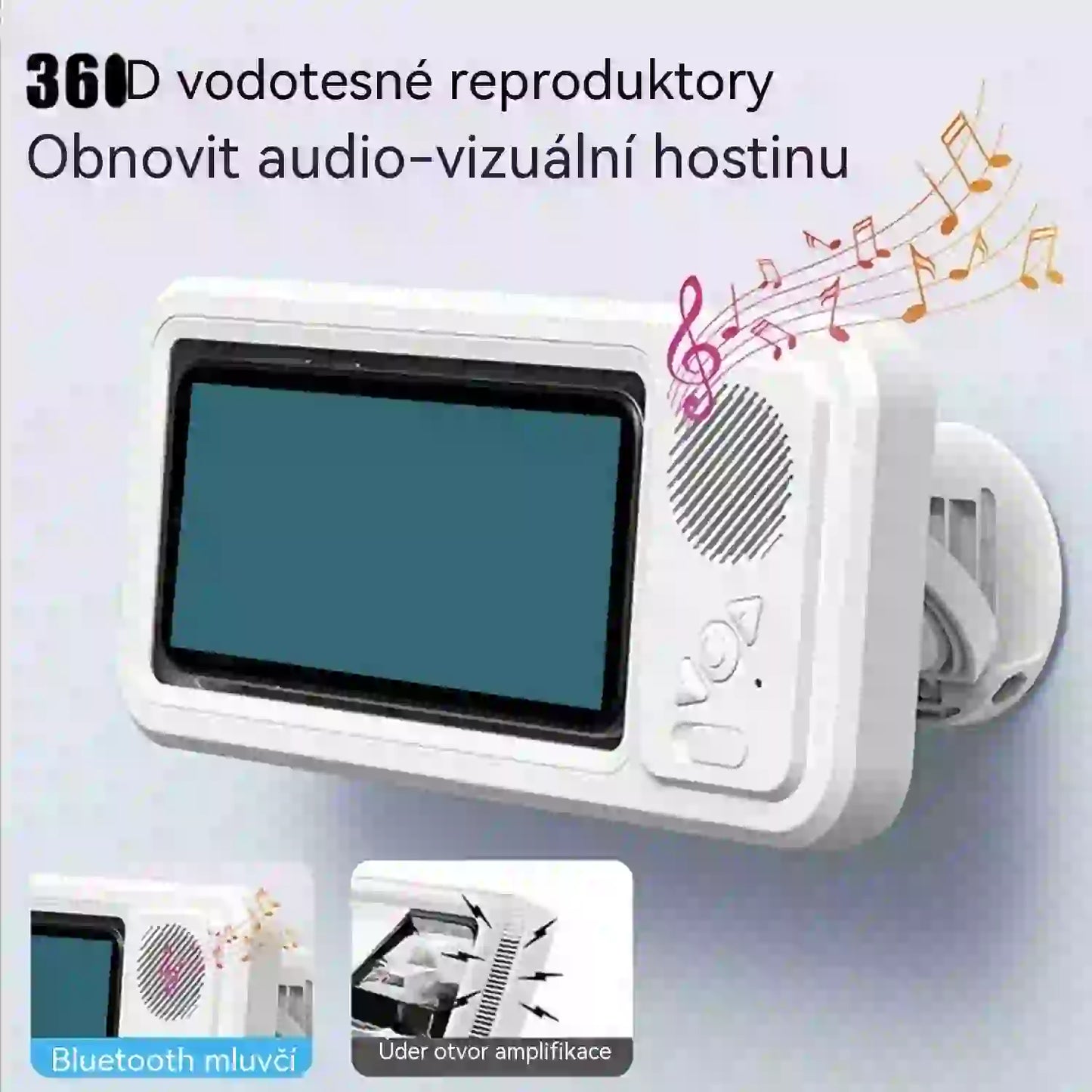 😅🛡️ Voděodolný Bluetooth držák na telefon do sprchy - otočení o 480° s reproduktorem