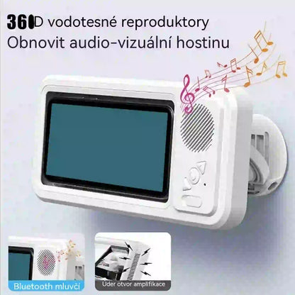😅🛡️ Voděodolný Bluetooth držák na telefon do sprchy - otočení o 480° s reproduktorem