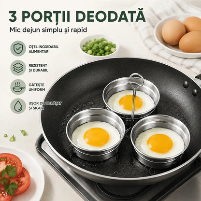 Nerezová pánev na vejce na ztracená a smažená vejce – sada 3 dutin ve tvaru srdce/kruhu, ideální na snídani, pudinky a koláče 🍳🍳🍳