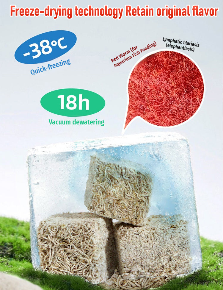 Lyofilizované granule proti hlísticím pro ryby, univerzální krmivo pro různé druhy ryb.