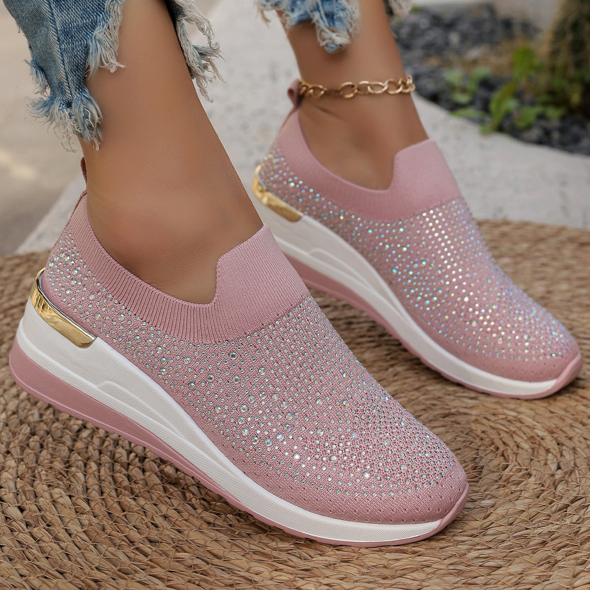 [Size:37-44] Dámské ležérní tenisky ze síťoviny s kamínky a nazouváky