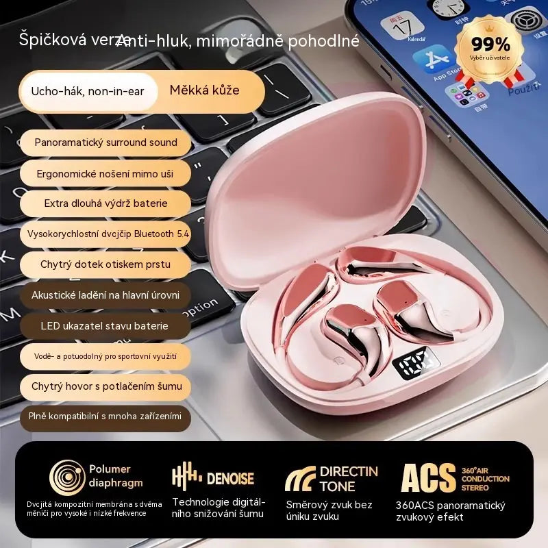 🔋Bezdrátová Bluetooth sluchátka bez vestavěného ucha, s háčkem za uši a kostním vedením🎙️🎧