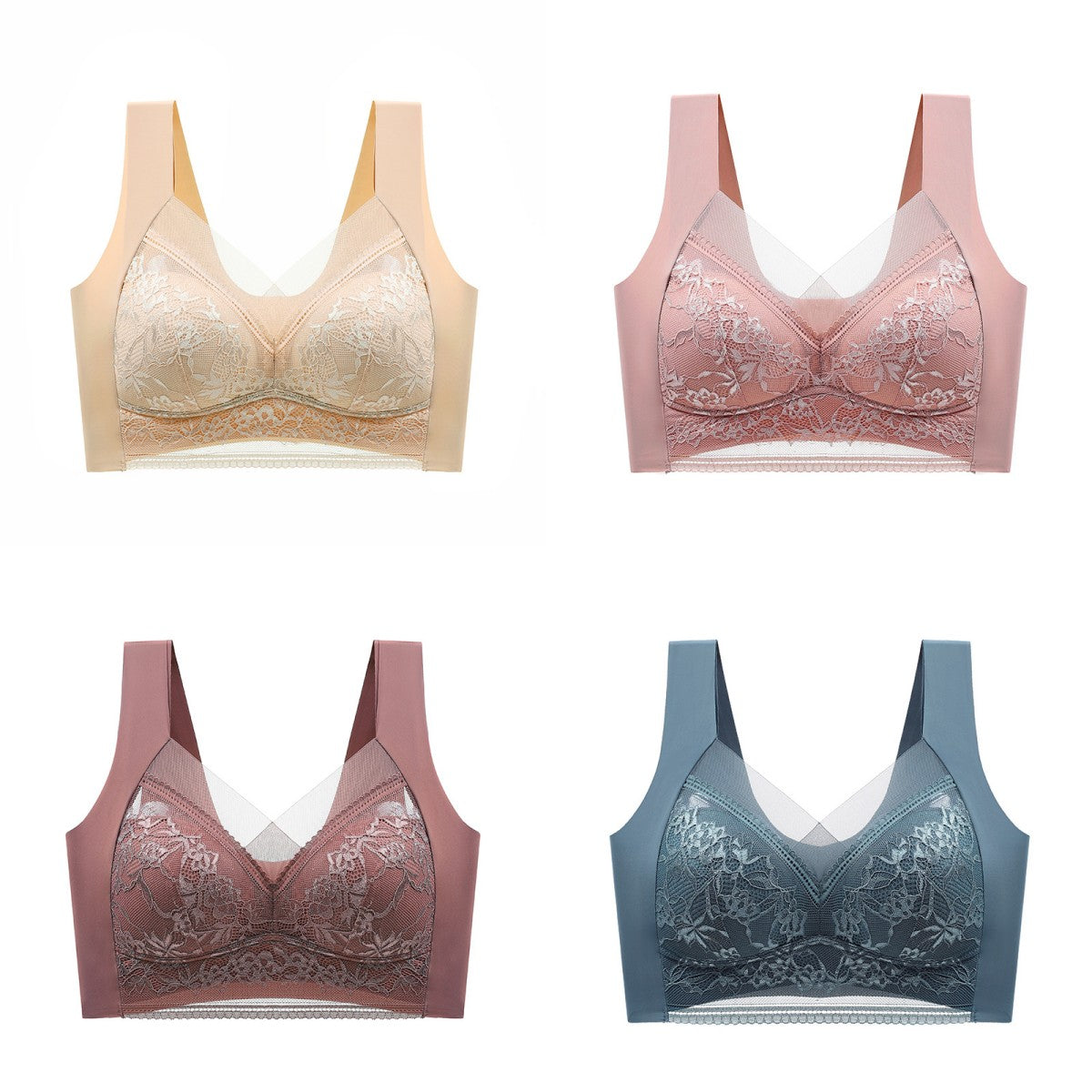 👙✨【4dílná sada】Pohodlná bezešvá dámská podprsenka z elegantní krajky