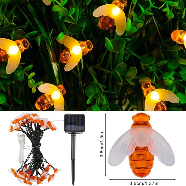 [5 m / 20 svítidel] LED světelný řetěz ve tvaru včel s solárním napájením🐝