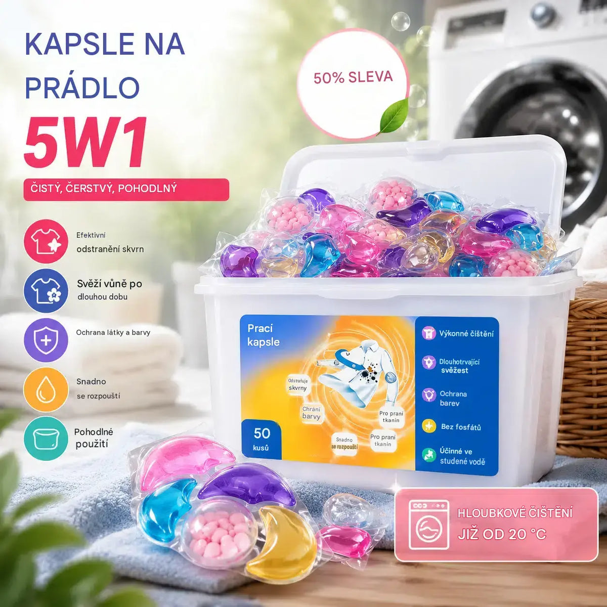 ✨👚【30 kusů】✨Extra velký kbelík 6v1 vonné perličky na prádlo odstraňují skvrny a zanechávají vůni, hladce likvidují roztoče a bakterie
