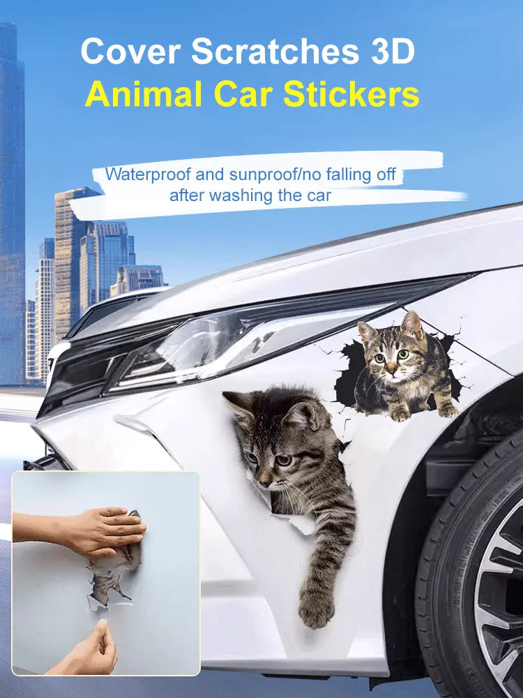 【11 ks】🐱Trojrozměrná samolepka ve tvaru kočky a auta, lze použít jako samolepky na zeď do koupelny, ložnice a obývacího pokoje
