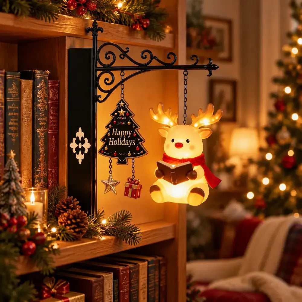 🎅💡Dekorativní osvětlená ozdoba na knihovnu s vánoční tematikou