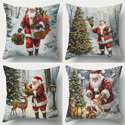 🎅Vánoční výprodej 49% SLEVA🎄Povlak na polštář s vánoční tématikou 【4-dílná sada】