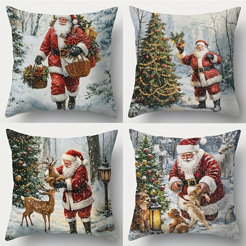 🎅Vánoční výprodej 49% SLEVA🎄Povlak na polštář s vánoční tématikou 【4-dílná sada】