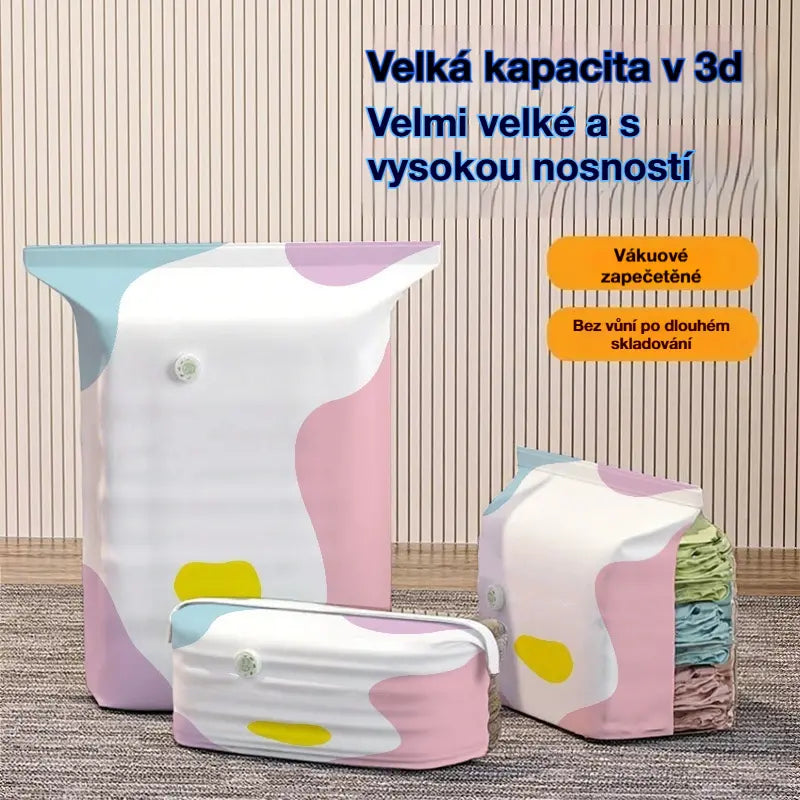 🧳【Sada 5 kusů】 Velký, stlačitelný vakuový úložný sáček: není potřeba pumpička, nepropustný a ideální pro úsporu místa v kufrech i doma