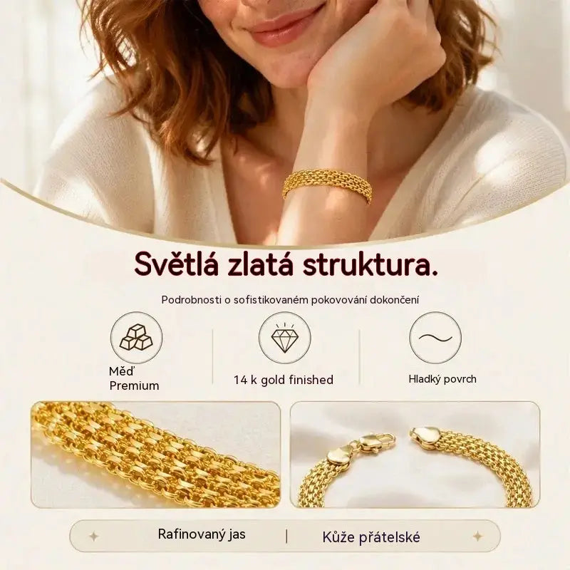✨ Využijte nyní 50% slevu! 💛 Široký tkaný síťovaný náramek: robustní články, elegantní a třpytivý 🎀