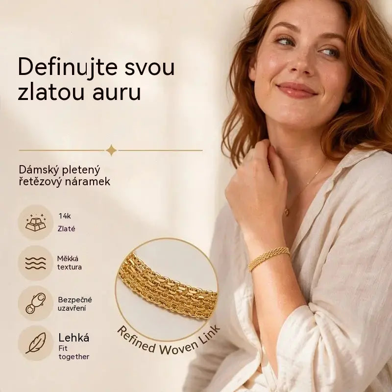 ✨ Využijte nyní 50% slevu! 💛 Široký tkaný síťovaný náramek: robustní články, elegantní a třpytivý 🎀