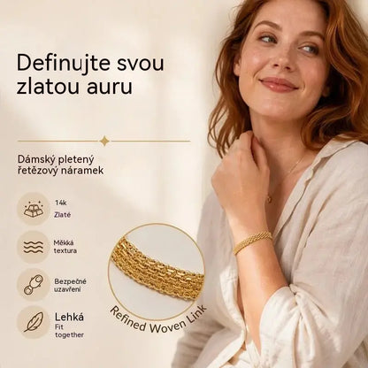 ✨ Využijte nyní 50% slevu! 💛 Široký tkaný síťovaný náramek: robustní články, elegantní a třpytivý 🎀