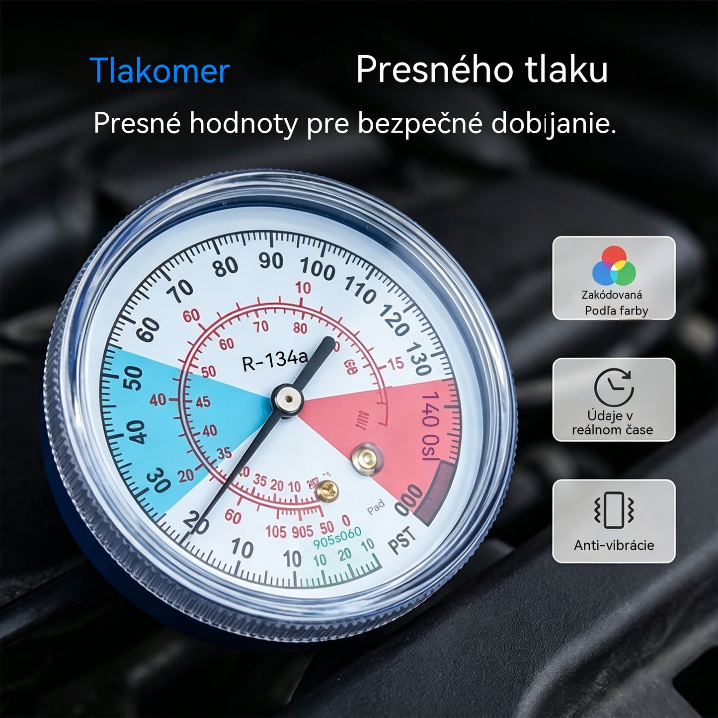 🔧❄️ Použijte tlakoměr k doplnění chladiva R134a do vaší klimatizace Hope – těsné, snadno čitelné, vhodné pro klimatizace do osobních i nákladních automobilů i domácností – bezpečné a samoplnicí 🚗