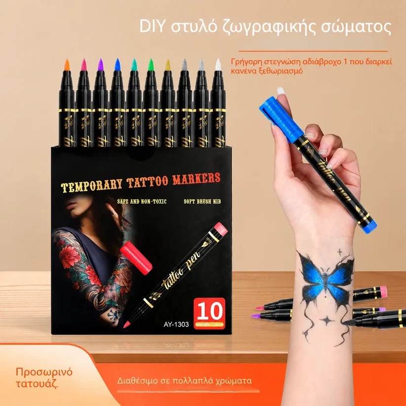 ✨Sada 10 barevných třpytivých fixů na obličej a tělo – šetrná k pokožce, odolná vůči potu a dodává oslnivý lesk ✨
