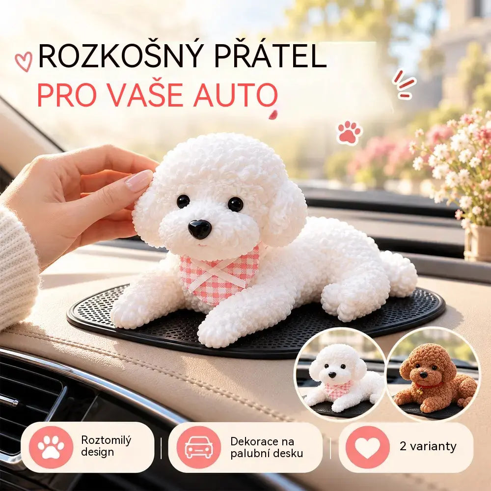 🐶 Časově omezená nabídka: 1+1 ZDARMA (2 kusy) ⚡ · Roztomilé štěňátko – dekorace na palubní desku auta · Včetně protiskluzové podložky 🌟!