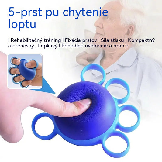 Ortopedický míč na regeneraci prstů a rukou s fixačními kroužky, pomůcka na posílení síly a mobility pro seniory nebo po mrtvici