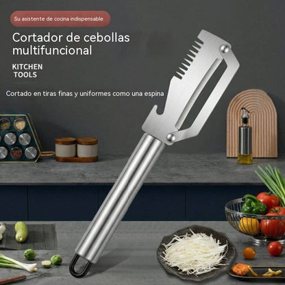 ✅【Kupte 1 a získejte 1 zdarma!】🧅🔪 Multifunkční kuchyňská škrabka 3 v 1: Loupá, krájí a otevírá víčka od lahví! 🔥
