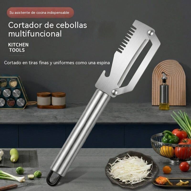 ✅【Kupte 1 a získejte 1 zdarma!】🧅🔪 Multifunkční kuchyňská škrabka 3 v 1: Loupá, krájí a otevírá víčka od lahví! 🔥
