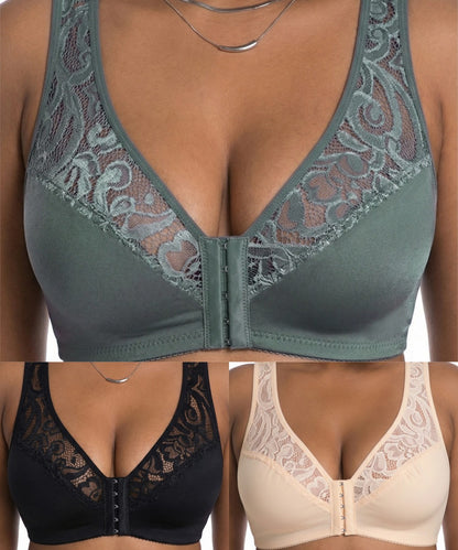 💕 Poslední den – 50% sleva【3dílná sada】【L–4XL】😍 plus size push-up prodyšná podprsenka bez kostic, bezšvový design s předním zapínáním，Platba na dobírku