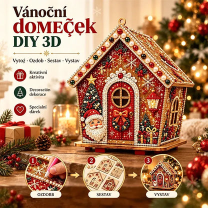 🎄🏠 Dřevěná 3D vánoční chaloupka – stavebnice | Dekorace k sestavení a ozdobení pro celou rodinu