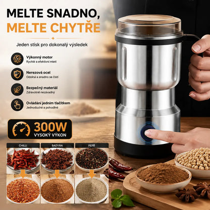 🌶️⚡ Sleva 50 %! Multifunkční elektrický mlýnek – na koření, kávu, bylinky a ořechy – čepele z nerezové oceli, mletí jedním dotykem ✨