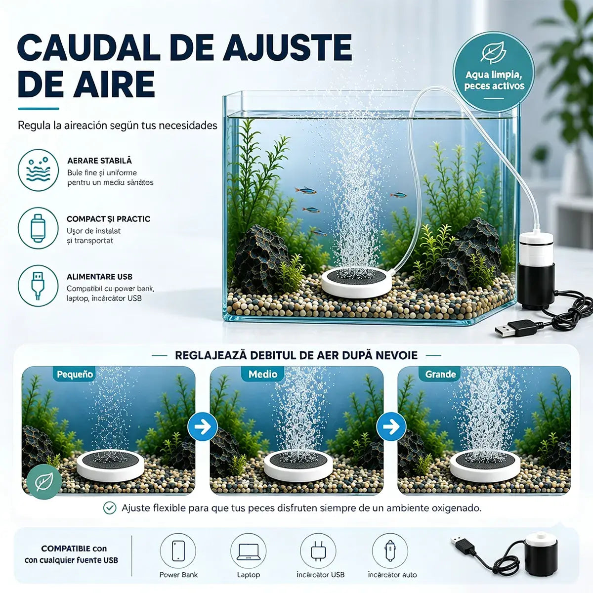 🐟🔇 Ultra tiché USB vzduchovací čerpadlo do akvária – Přenosný dobíjecí okysličovač pro akvária a rybaření 🎣