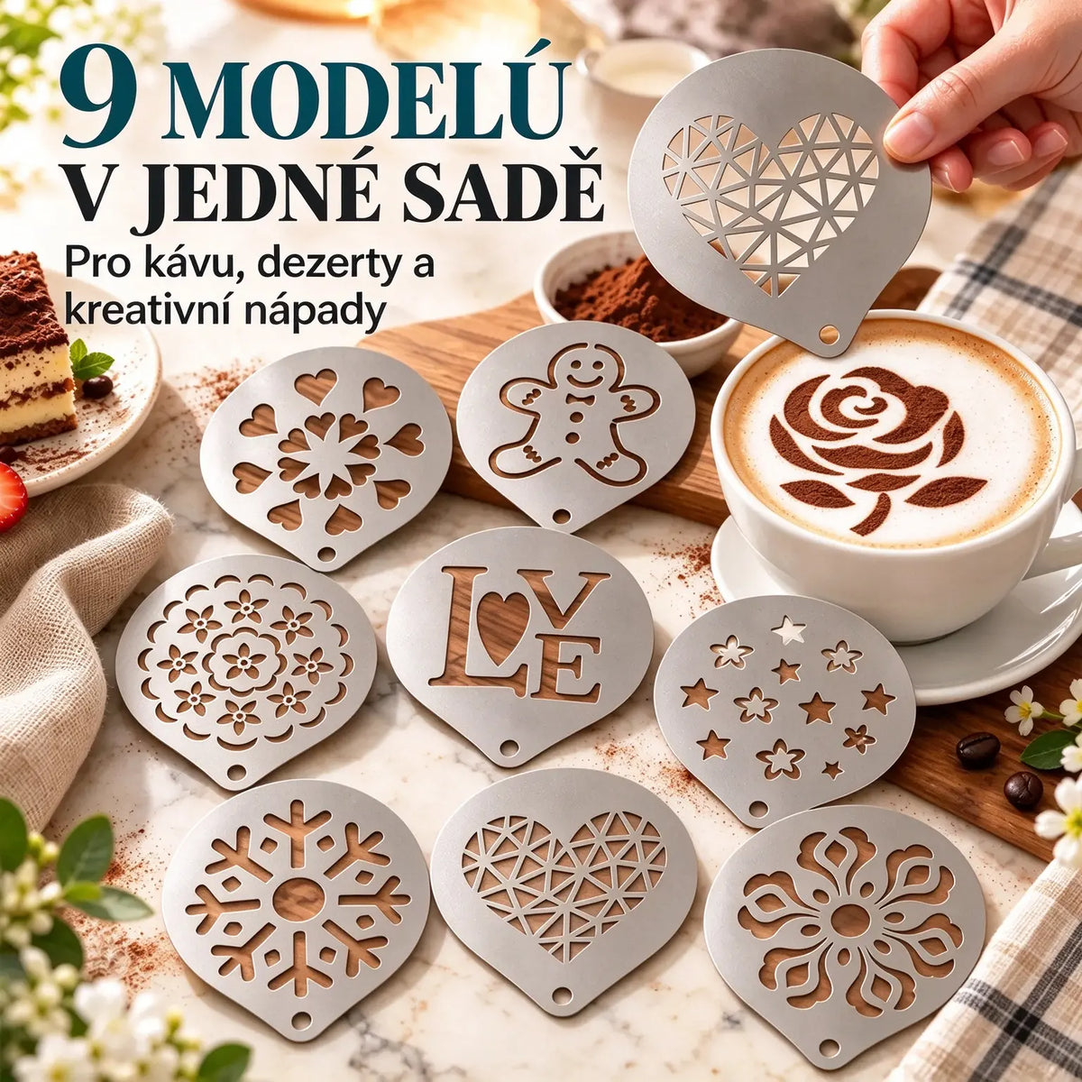 🔥9 kusů za pouhých 530 Kč🔥☕ Nerezová ocelová forma na kávové latte art