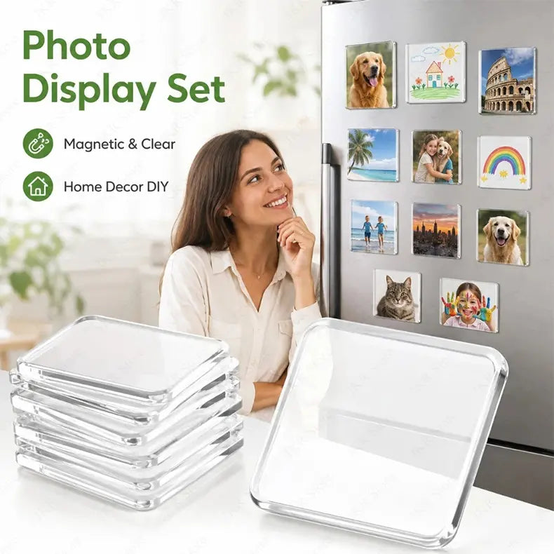 🧲✨ Sada magnetů na ledničku z průhledného akrylu – Vytvořte si jedinečné magnety na ledničku s fotografiemi se silnými magnety! 📸💖