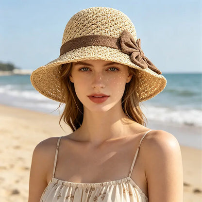 ☀️🎀Elegantní francouzský klobouk s mašlí: ochrana před sluncem a stín.
