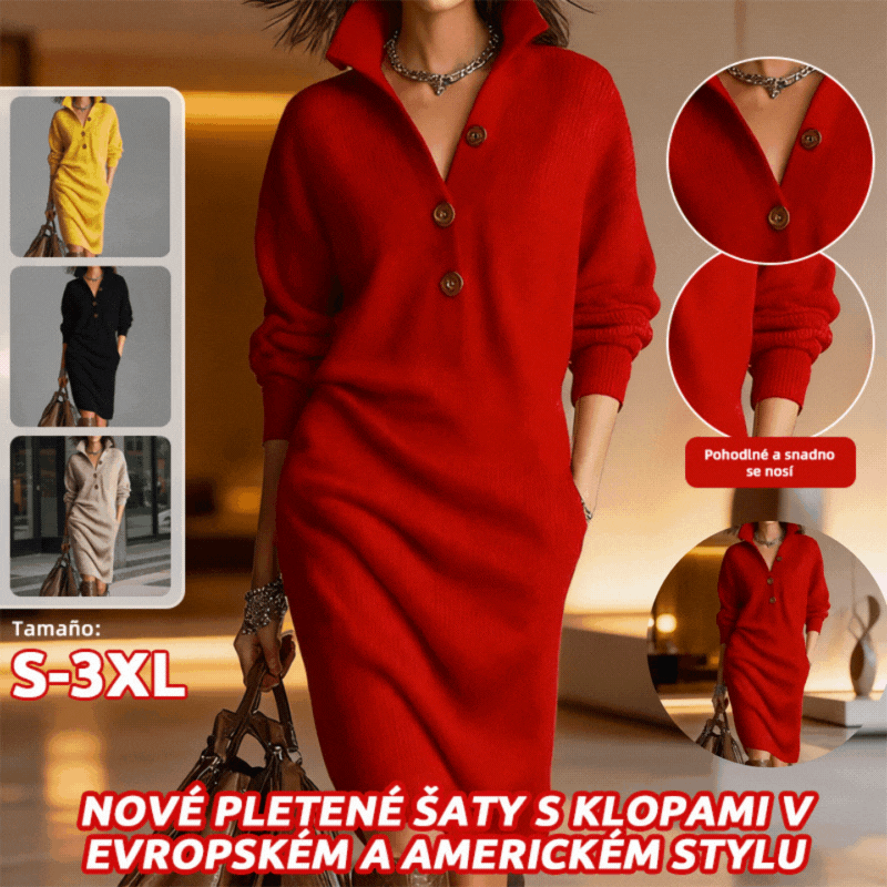 🔥【Kupte 1 a dostanete 1 zdarma】【S-3XL】2026 Nové evropské a americké pletené šaty s límečkem v novém stylu