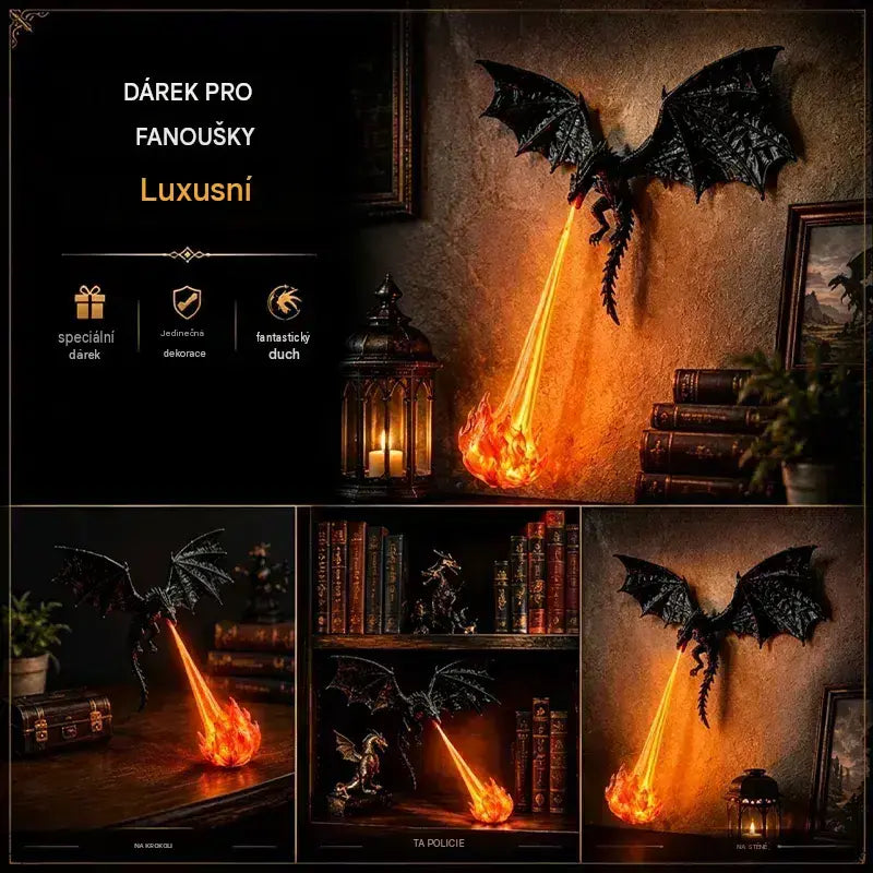 🐉🔥 3D LED světlo s ohnivě chrlícím drakem | Fantasy zářící dekorace na poličku