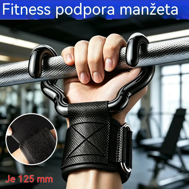 Sada 2 fitness háků pro kulturistiku a vzpírání, 125 mm rozšířená podpora, protiskluzové popruhy na zápěstí, nosnost 250 kg pro přítahy a mrtvé tahy