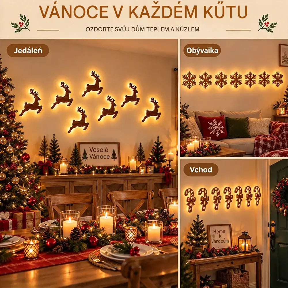 🦌✨ LED silueta soba na zeď | Světelná vánoční dekorace | Nástěnná dekorace s teplým světlem pro domácnost a kancelář 🎄
