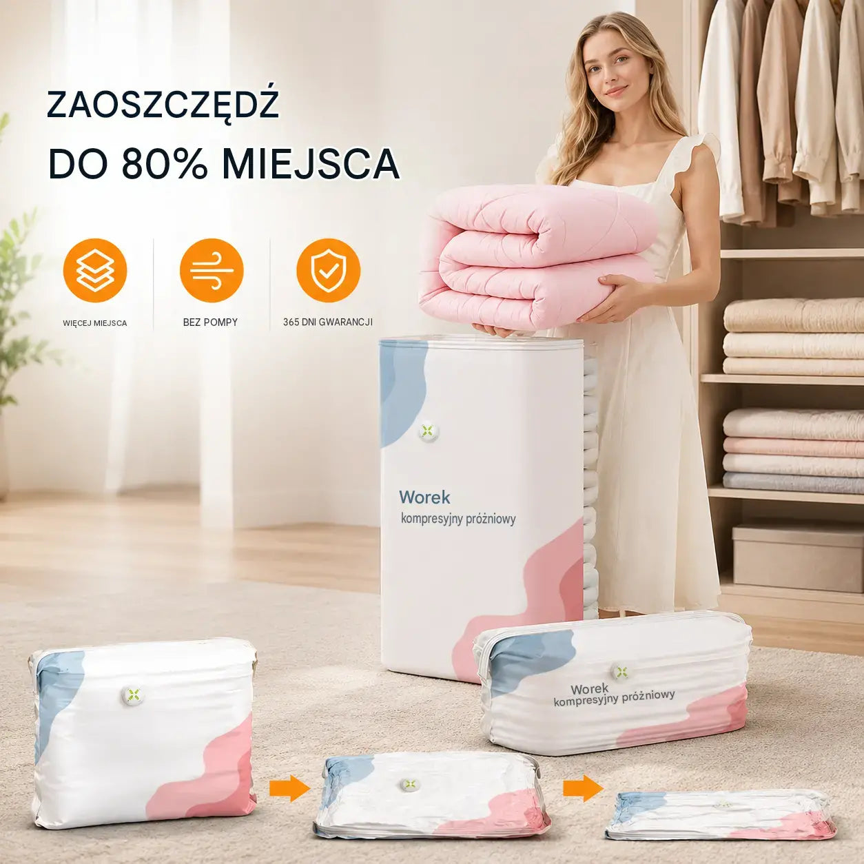🧳 5 položek za pouhých 630 Kč 💨 Velké, stlačitelné vakuové sáčky: Není potřeba pumpa, nepropustné, ideální pro úsporu místa v kufru i doma ✈️