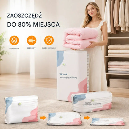 🧳 5 položek za pouhých 630 Kč 💨 Velké, stlačitelné vakuové sáčky: Není potřeba pumpa, nepropustné, ideální pro úsporu místa v kufru i doma ✈️