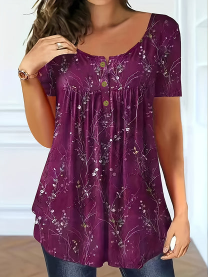 【Kupte 1, získejte 1 zdarma】📢🦋Dámský skládaný tunikový top s květinovým potiskem - elegance, která se s vámi pohne.🌸