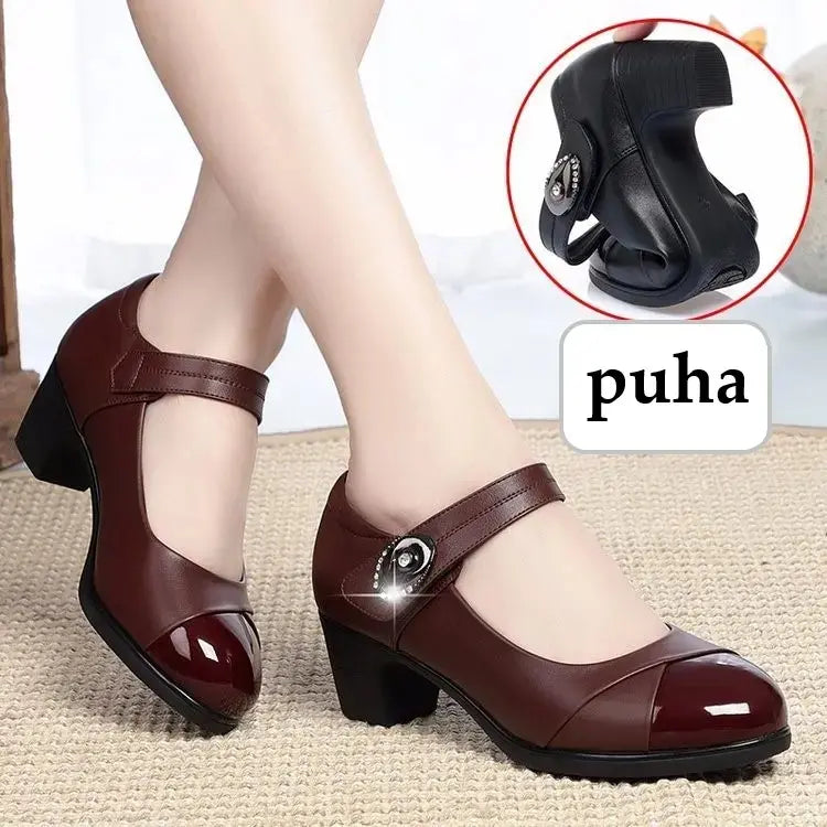 【35-42】 Dámské boty, střední podpatek, měkká podrážka, kulatá špička