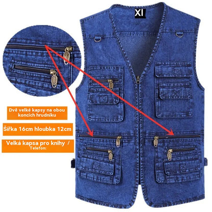 ⏳  Nová kolekce -50% 🔥【XL-7XL】Nová pánská džínová vesta s více kapsami - Odolné, prodyšné a pohodlné